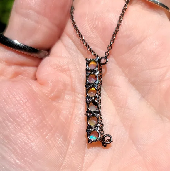 6k Opal sterling rhodium & gold bar necklace - Picture 6 of 6